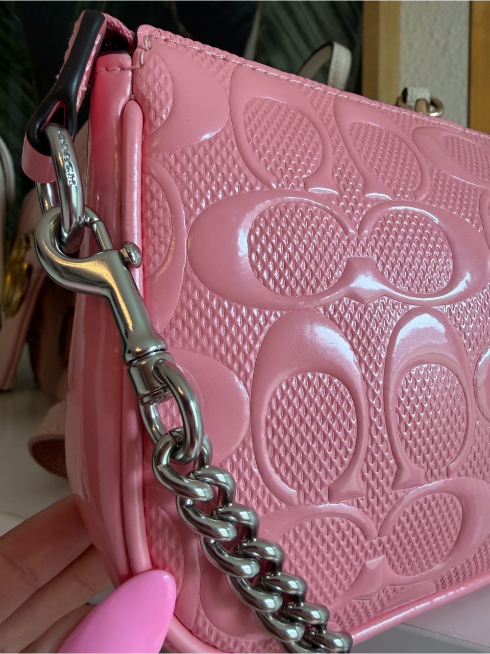 ๐ Coach Nolita 19 Pink Patent Signature Chain Bag CC727 NWT Barbiecore - Picture 9 of 17